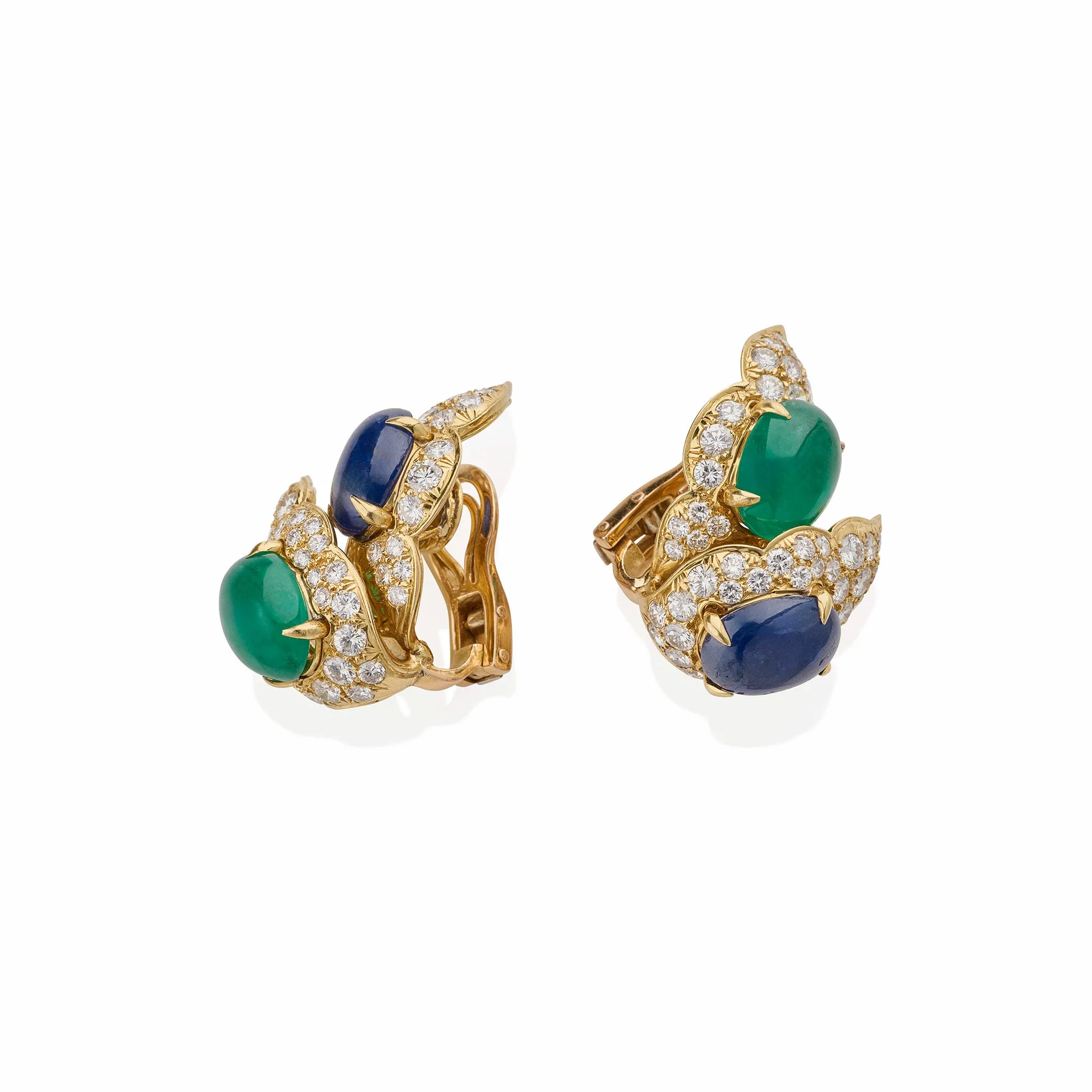 Bulgari Emerald and Sapphire Clip Earrings