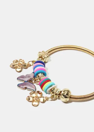 Butterfly & Flower Charm Coil Bracelet