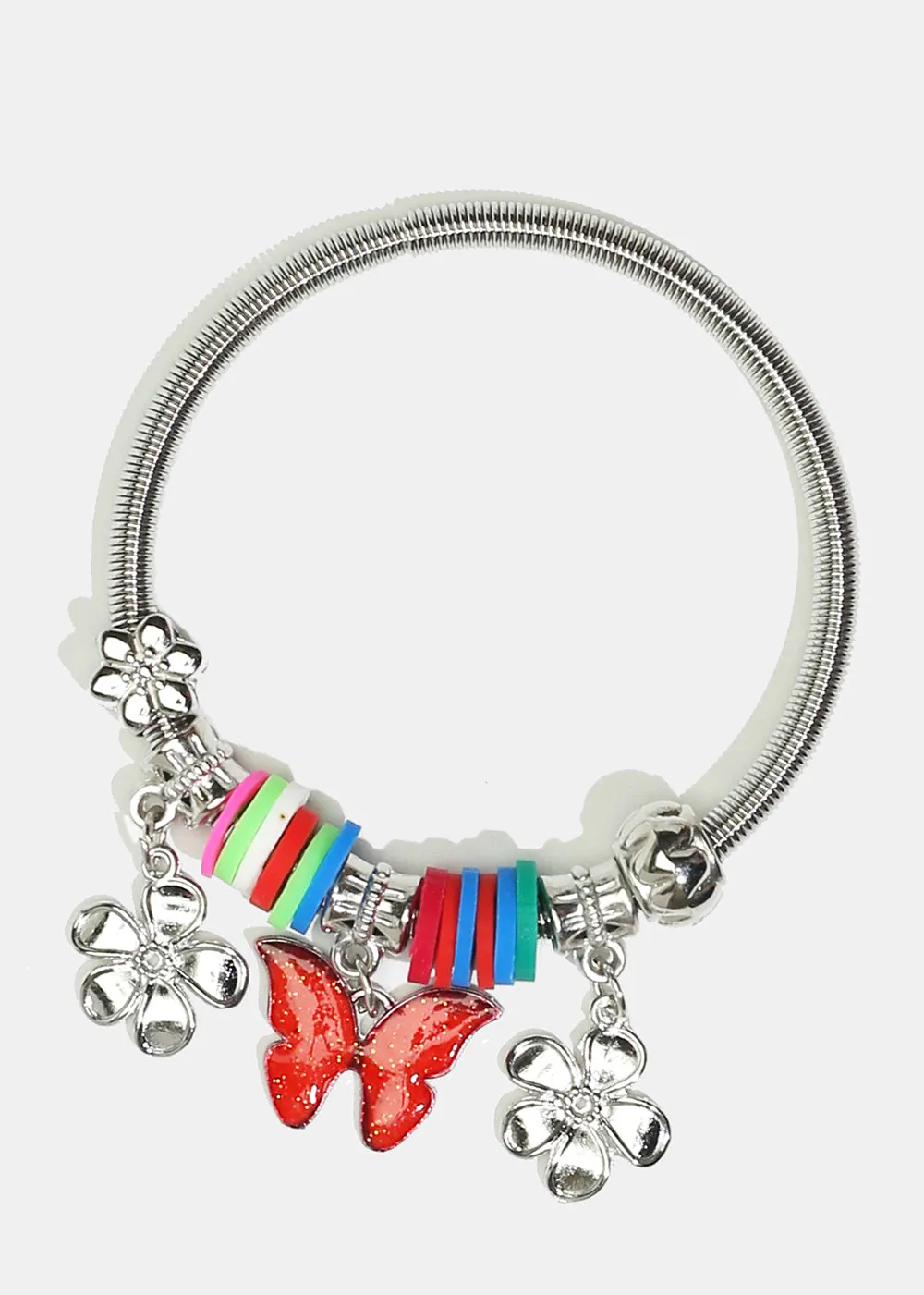 Butterfly & Flower Charm Coil Bracelet