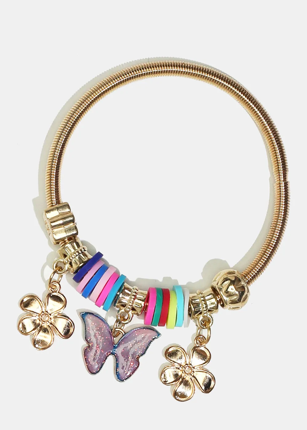 Butterfly & Flower Charm Coil Bracelet