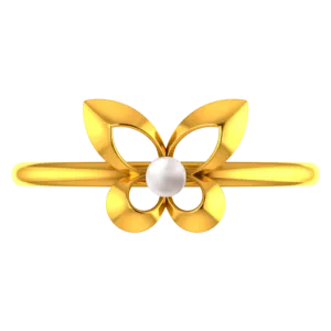 Butterfly Shaped 22k Gold Ring With A Pearl Centre