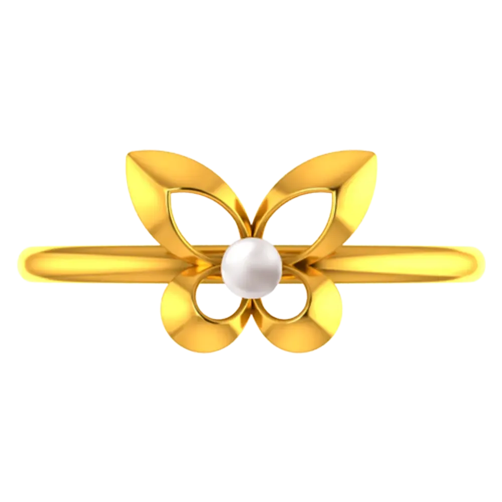 Butterfly Shaped 22k Gold Ring With A Pearl Centre