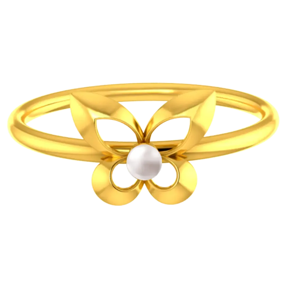 Butterfly Shaped 22k Gold Ring With A Pearl Centre