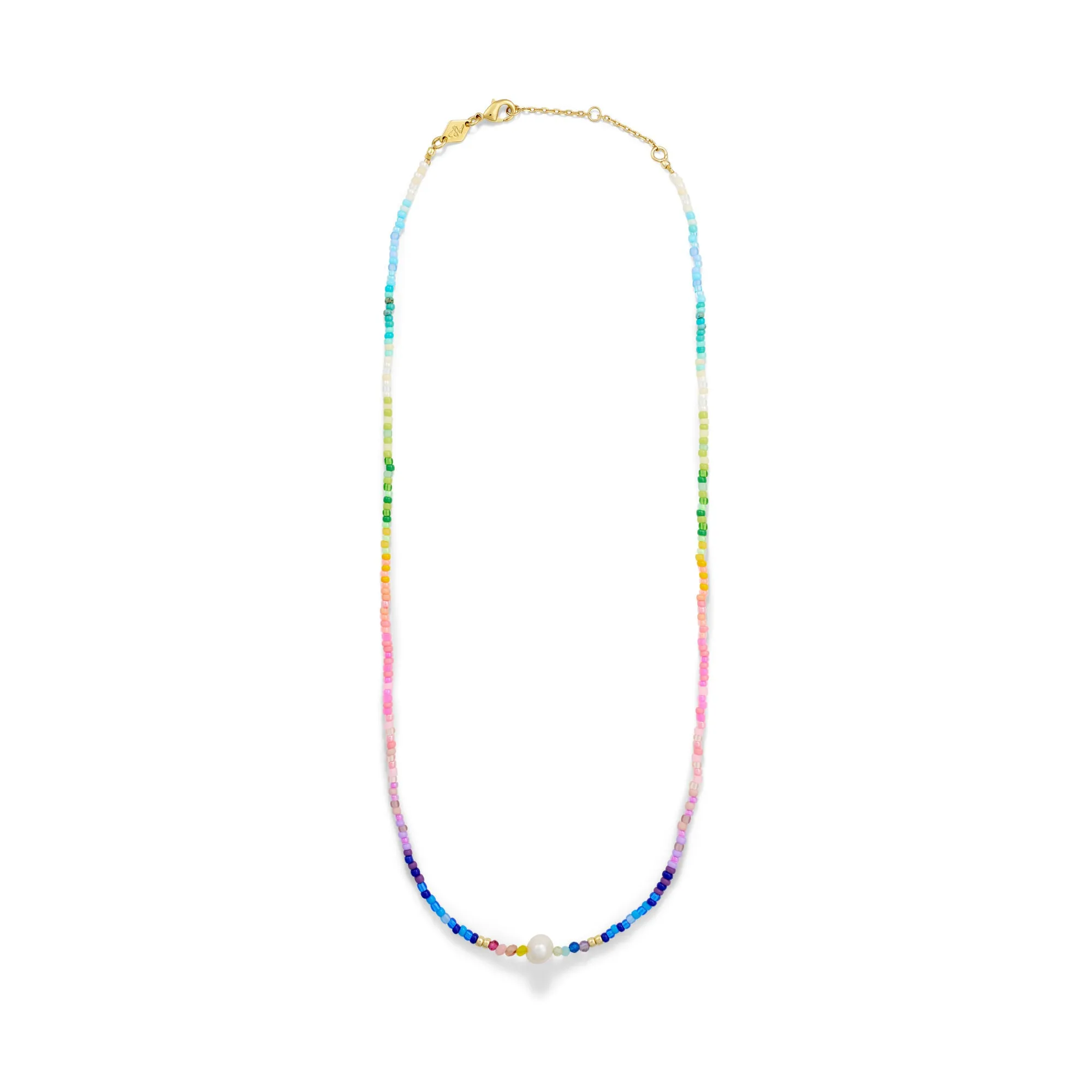 Capri Gold Plated Necklace w. Mixed Coloured Beads