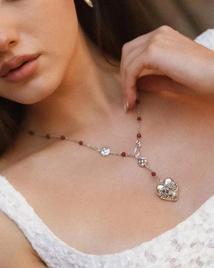 Carnelian Veil Lariat Necklace