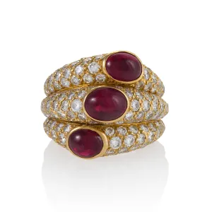 Cartier Ruby and Diamond ??Three Band?? Ring