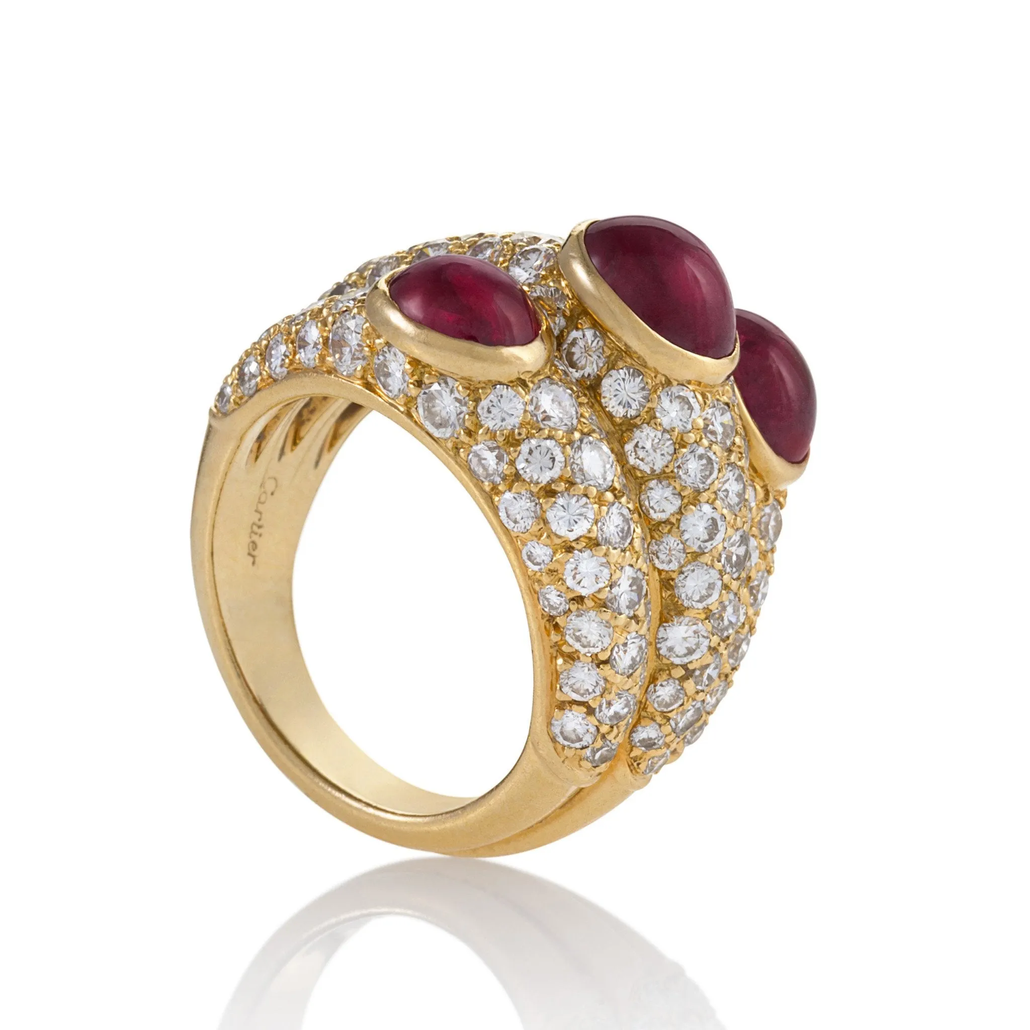 Cartier Ruby and Diamond ??Three Band?? Ring