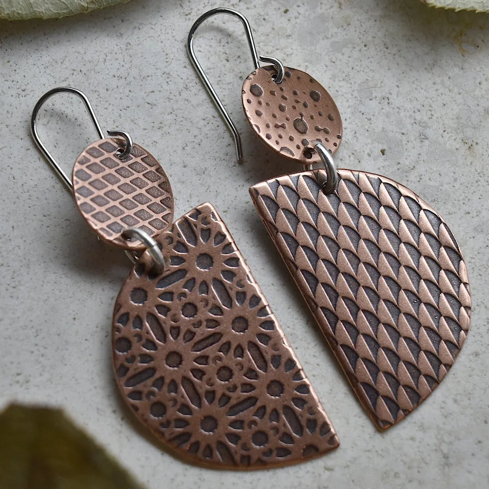 Circle & Semi-Circle Copper Drop Earrings