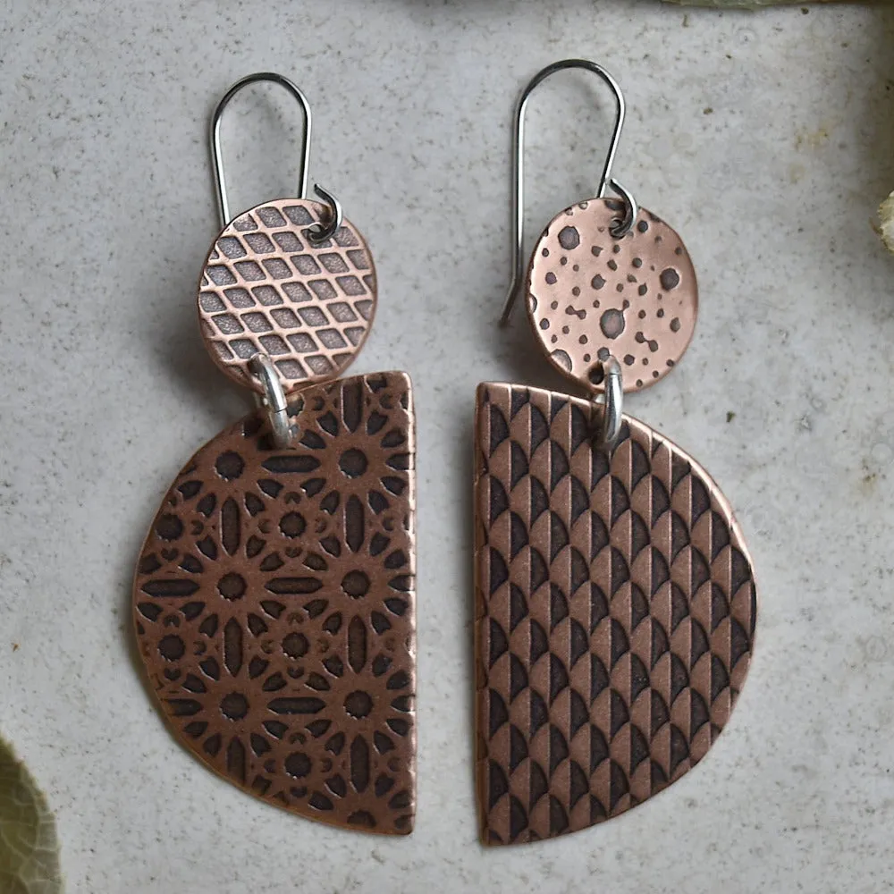Circle & Semi-Circle Copper Drop Earrings