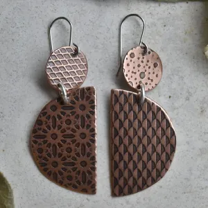 Circle & Semi-Circle Copper Drop Earrings