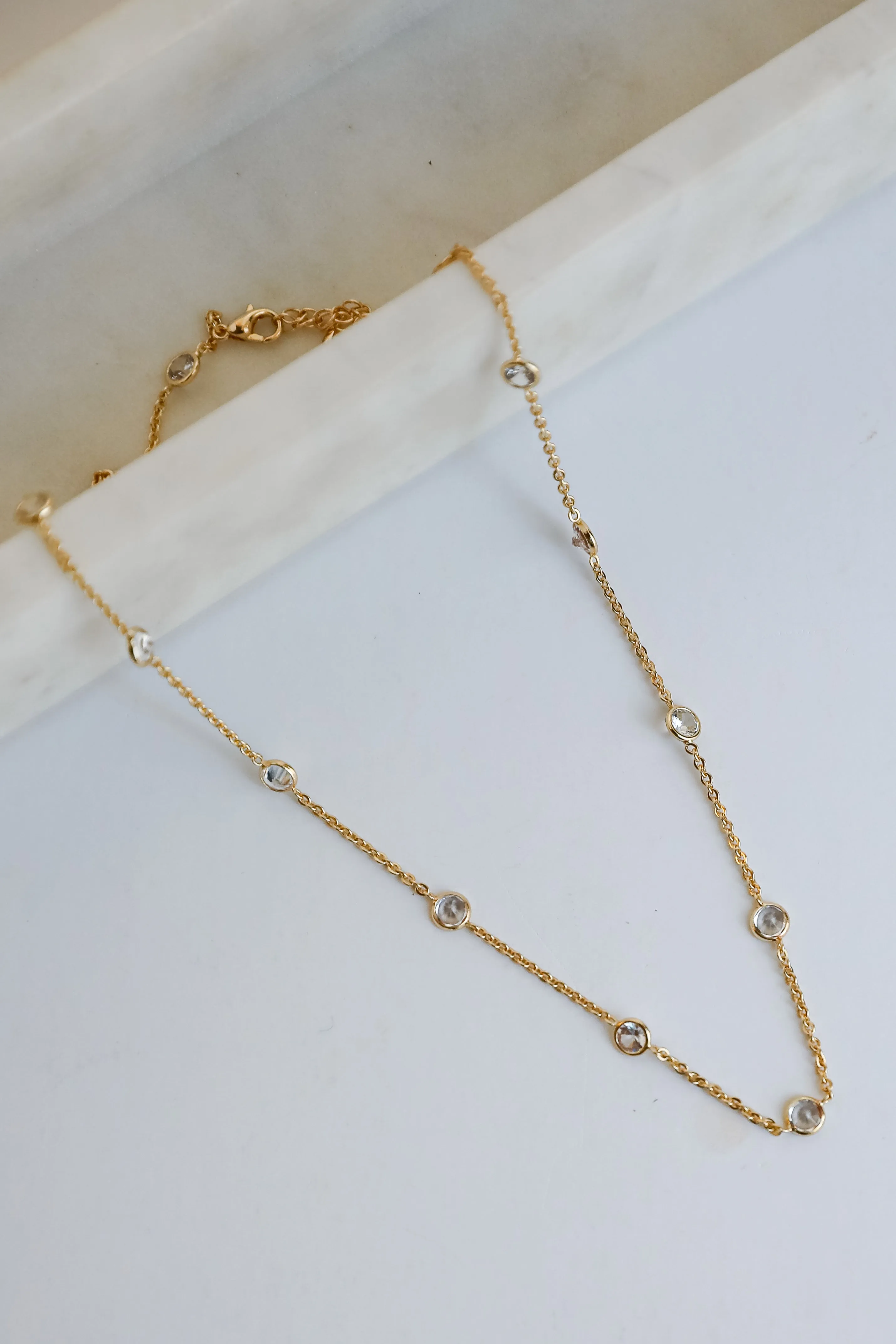 Claire Gold Rhinestone Charm Necklace