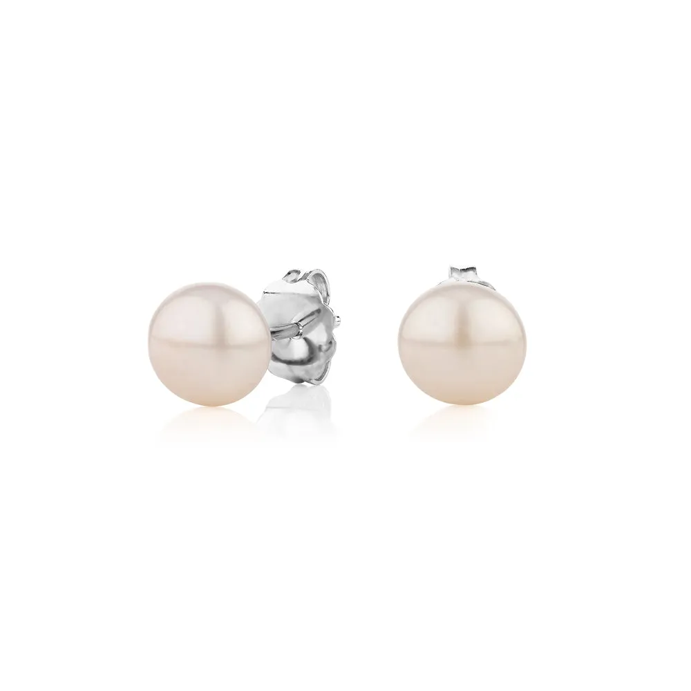 Cultured freshwater pearl 6.5mm stud earrings in sterling silver