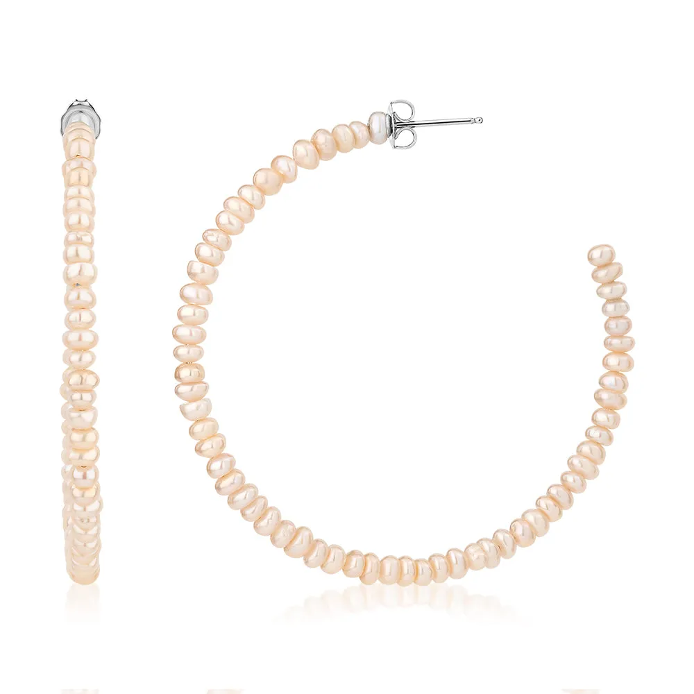 Cultured freshwater pearl hoop earrings in sterling silver