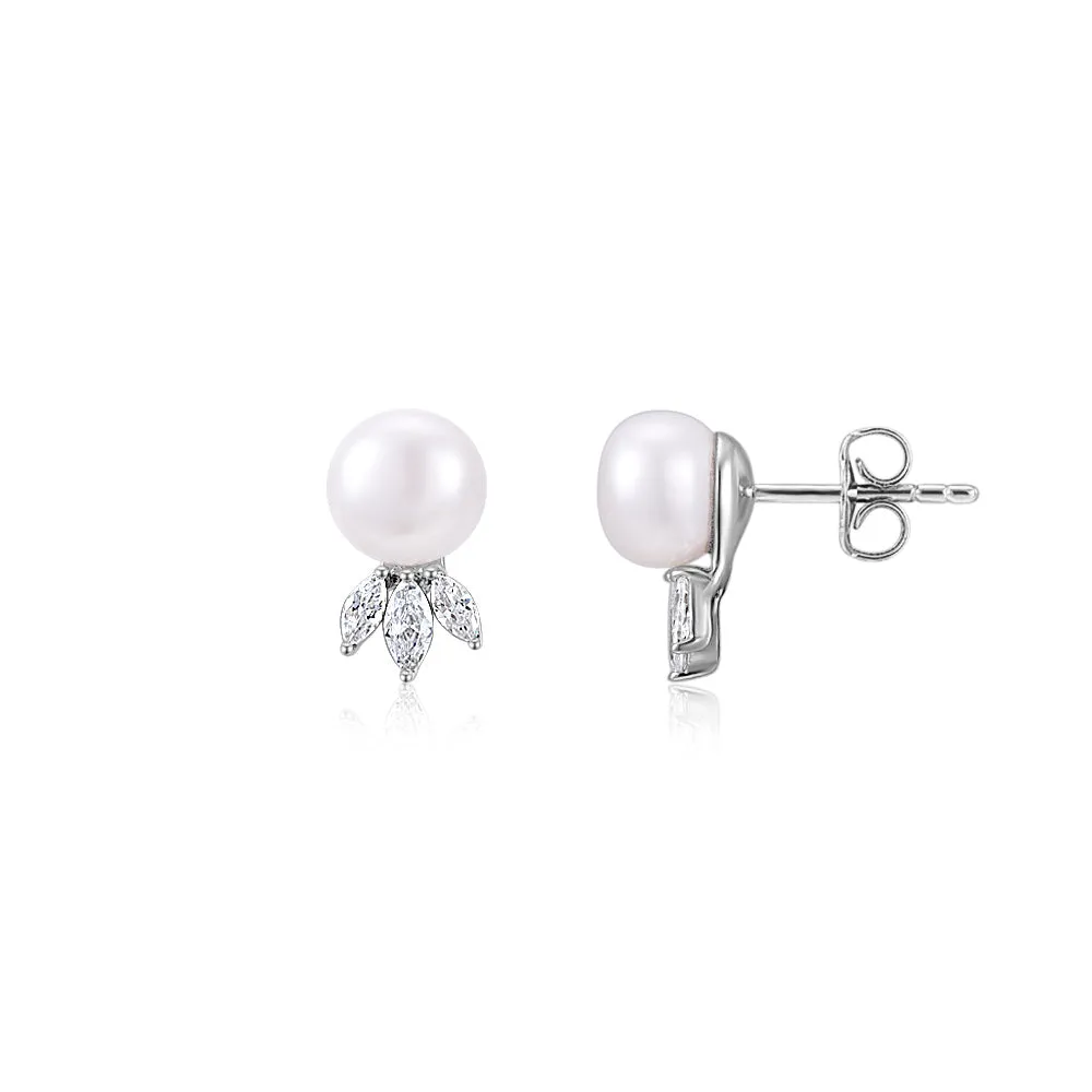 Cultured freshwater pearl stud earrings in sterling silver
