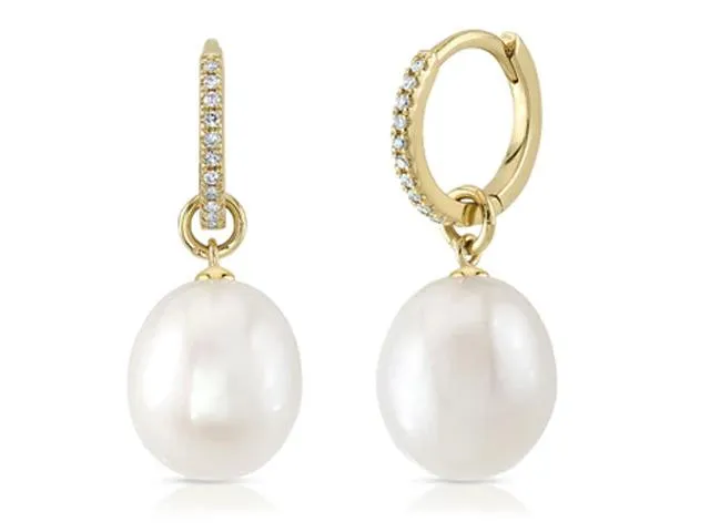 Cultured Pearl and Diamond Drop Earrings
