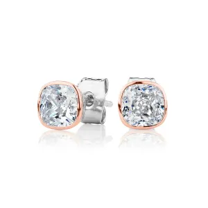 Cushion stud earrings with 1.52 carats* of diamond simulants in 10 carat rose gold and sterling silver