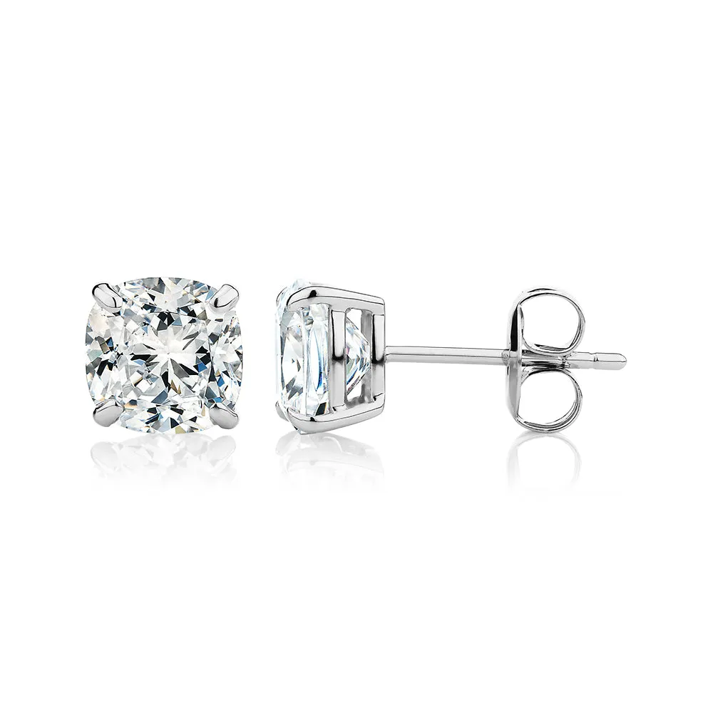 Cushion stud earrings with 3 carats* of diamond simulants in 10 carat white gold