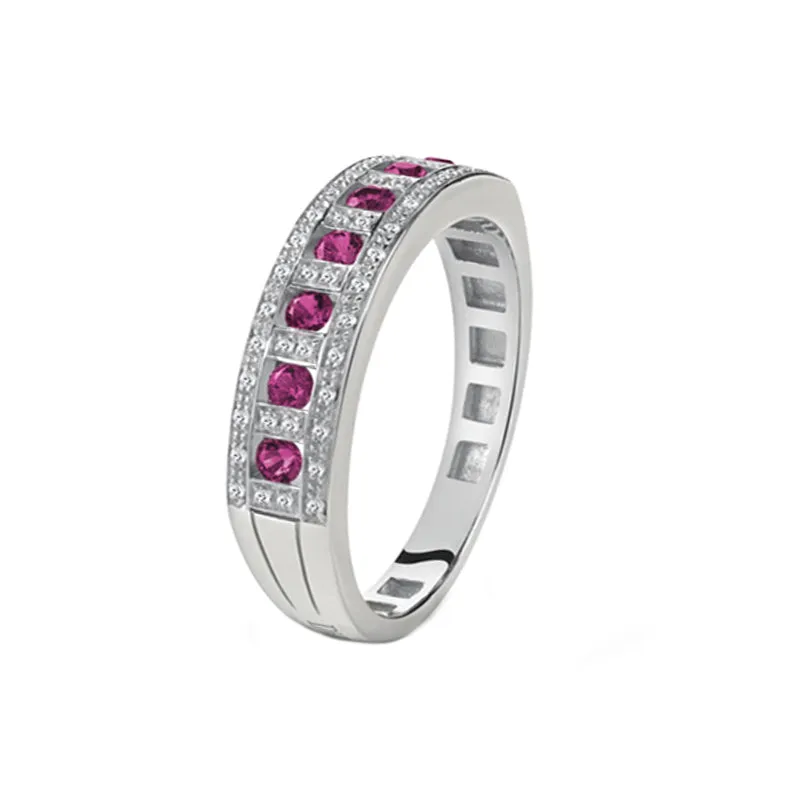 Damiani Belle Epoque 18ct White Gold 0.14ct Diamond Ruby Ring