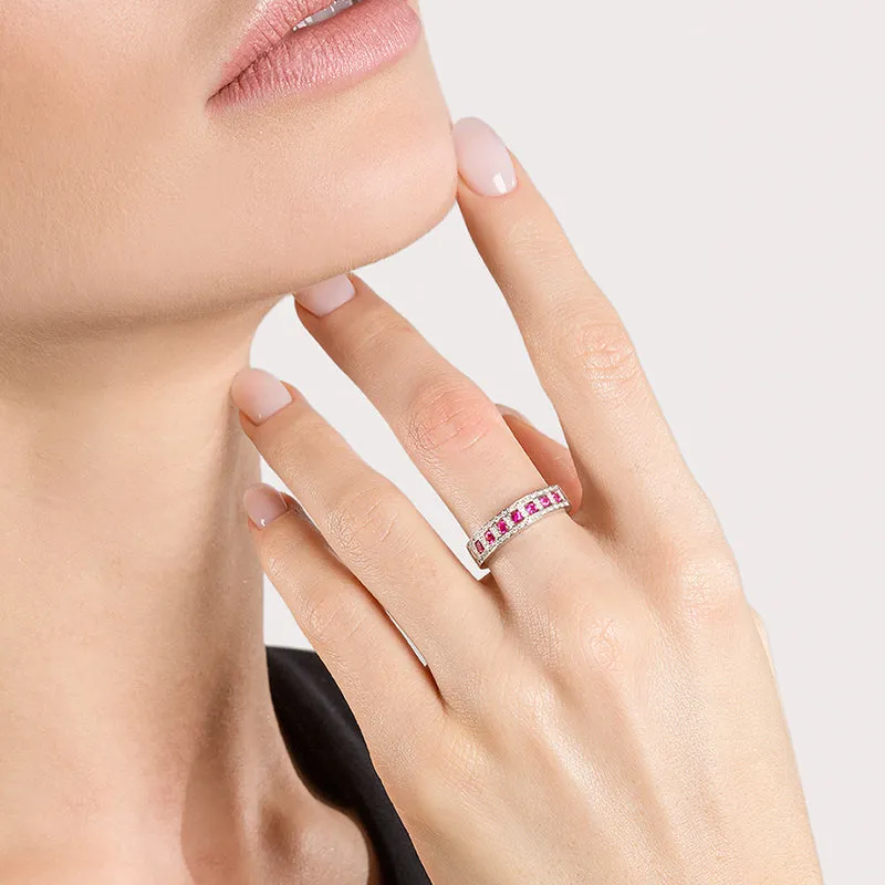 Damiani Belle Epoque 18ct White Gold 0.14ct Diamond Ruby Ring