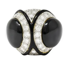 DAVID WEBB 1980'S DIAMOND ENAMEL PLATINUM 18 KARAT YELLOW GOLD VINTAGE STATEMENT RING