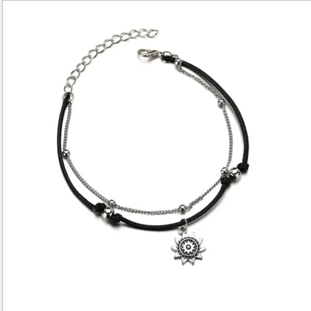 Delicate Summer Beach Women Tassel Star Pendant Layers Ankle 3 Pcs/Lot Link Chain Anklets Foot Bracelet On The Leg Jewelry