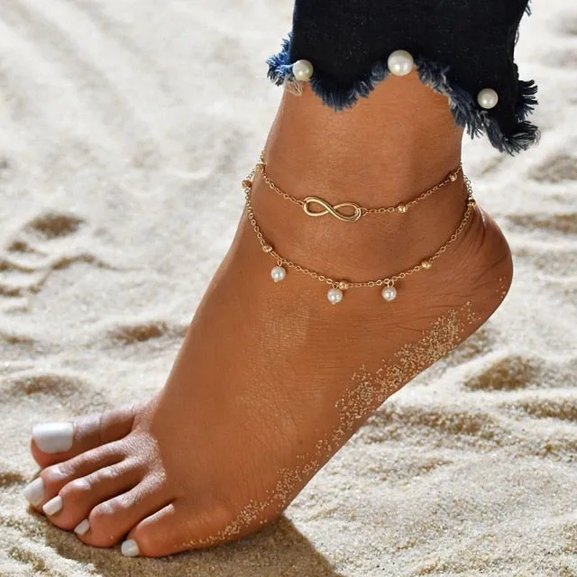 Delicate Summer Beach Women Tassel Star Pendant Layers Ankle 3 Pcs/Lot Link Chain Anklets Foot Bracelet On The Leg Jewelry