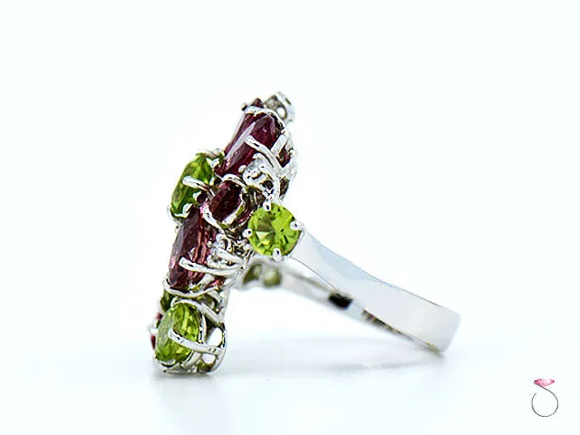Designer Tourmaline, Peridot & Diamond Floral Cluster Ring By Assor Gioielli