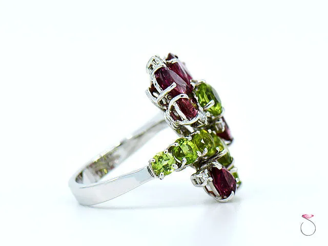 Designer Tourmaline, Peridot & Diamond Floral Cluster Ring By Assor Gioielli