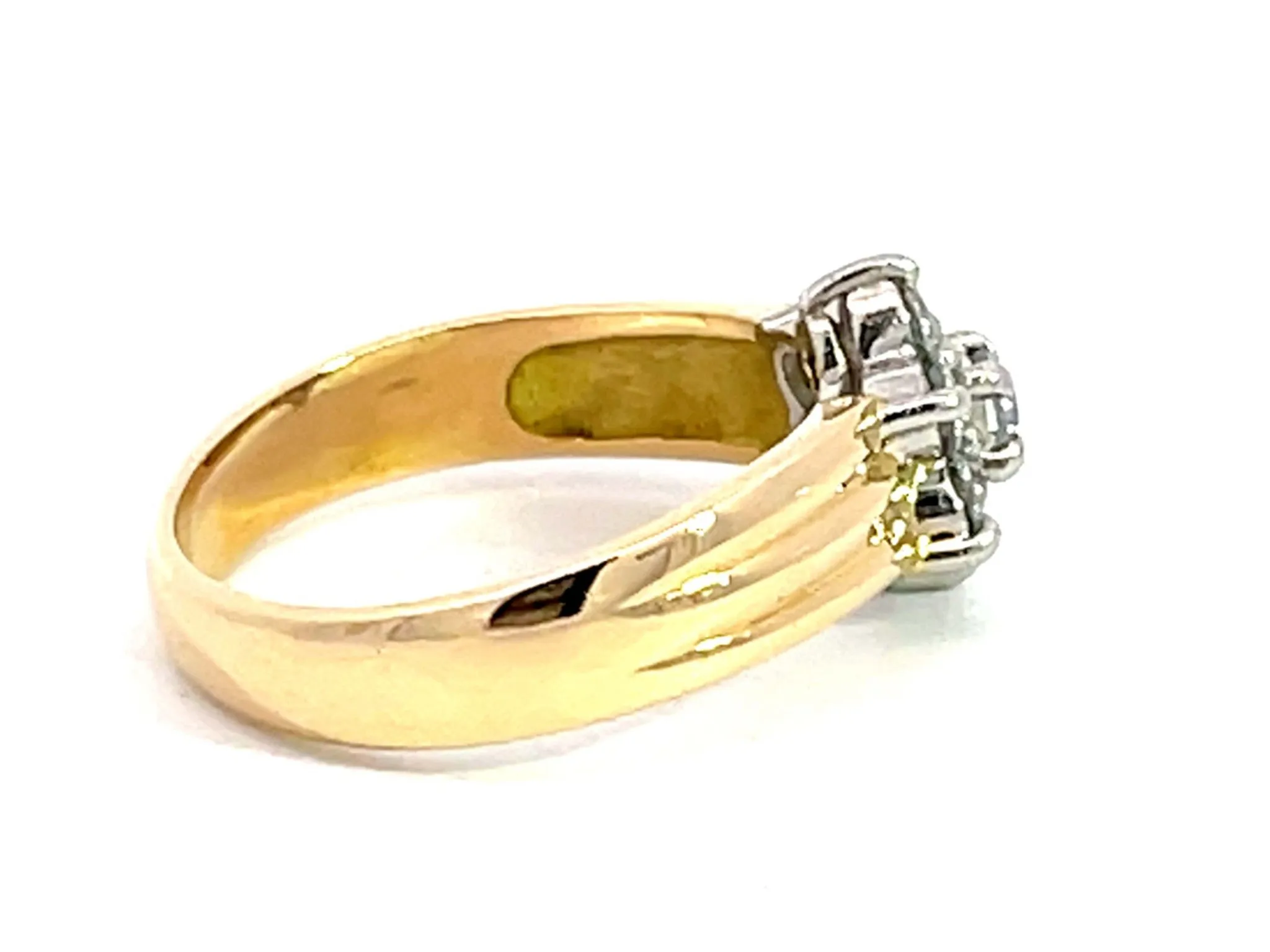 Diamond Flower Two Toned Ring in 18K Yellow Gold and Platinum
