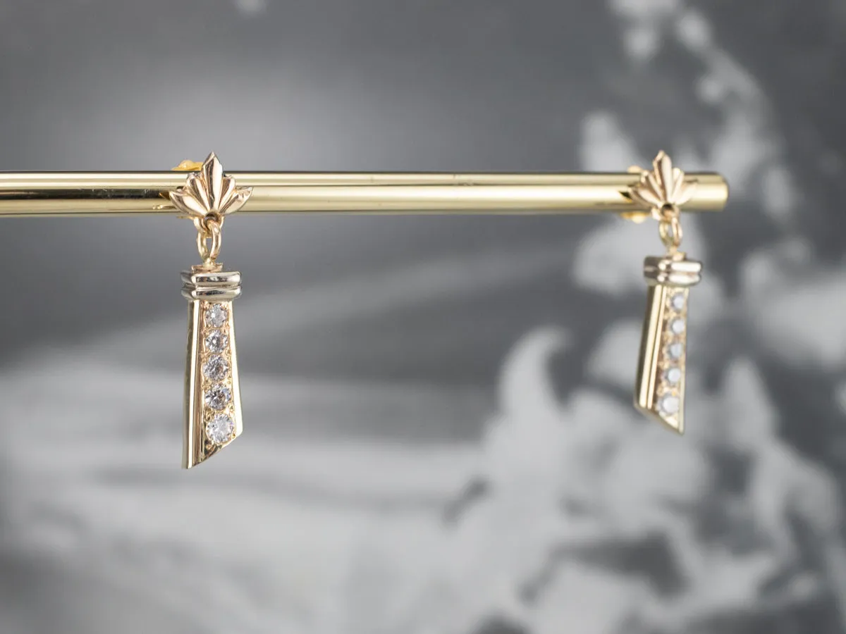 Diamond Gold Bar Drop Earrings