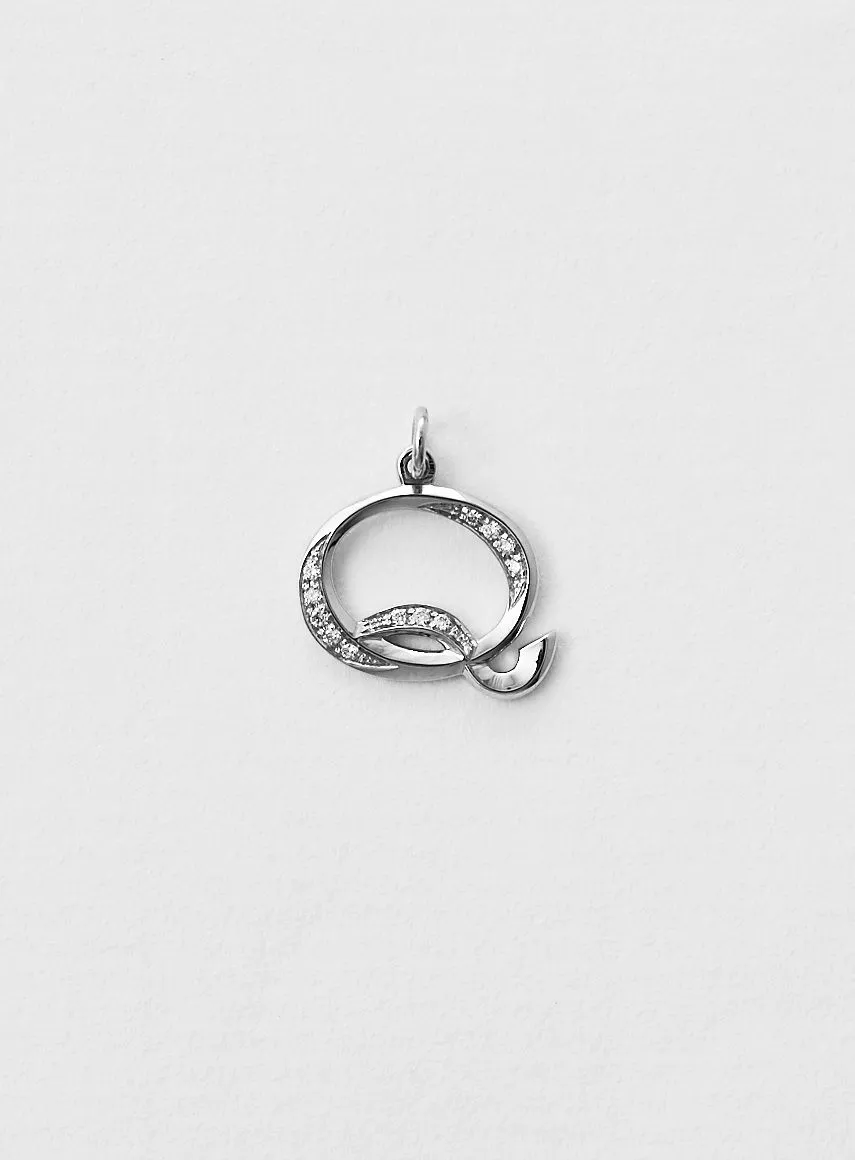 Diamond Letter Q 18K Whitegold Necklace or Pendant w. Diamond
