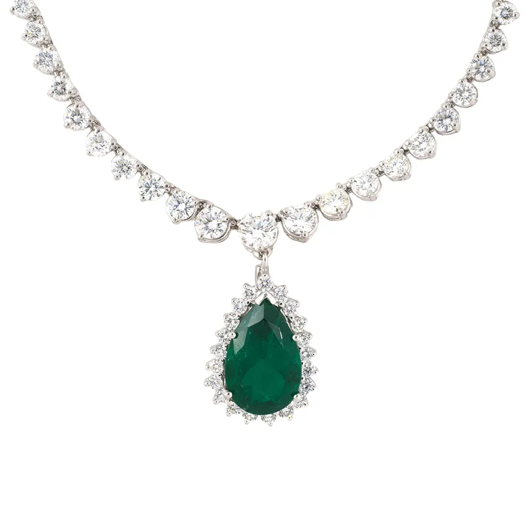 Diamond Rivi??re Necklace with Detachable Colombian Emerald Pendant