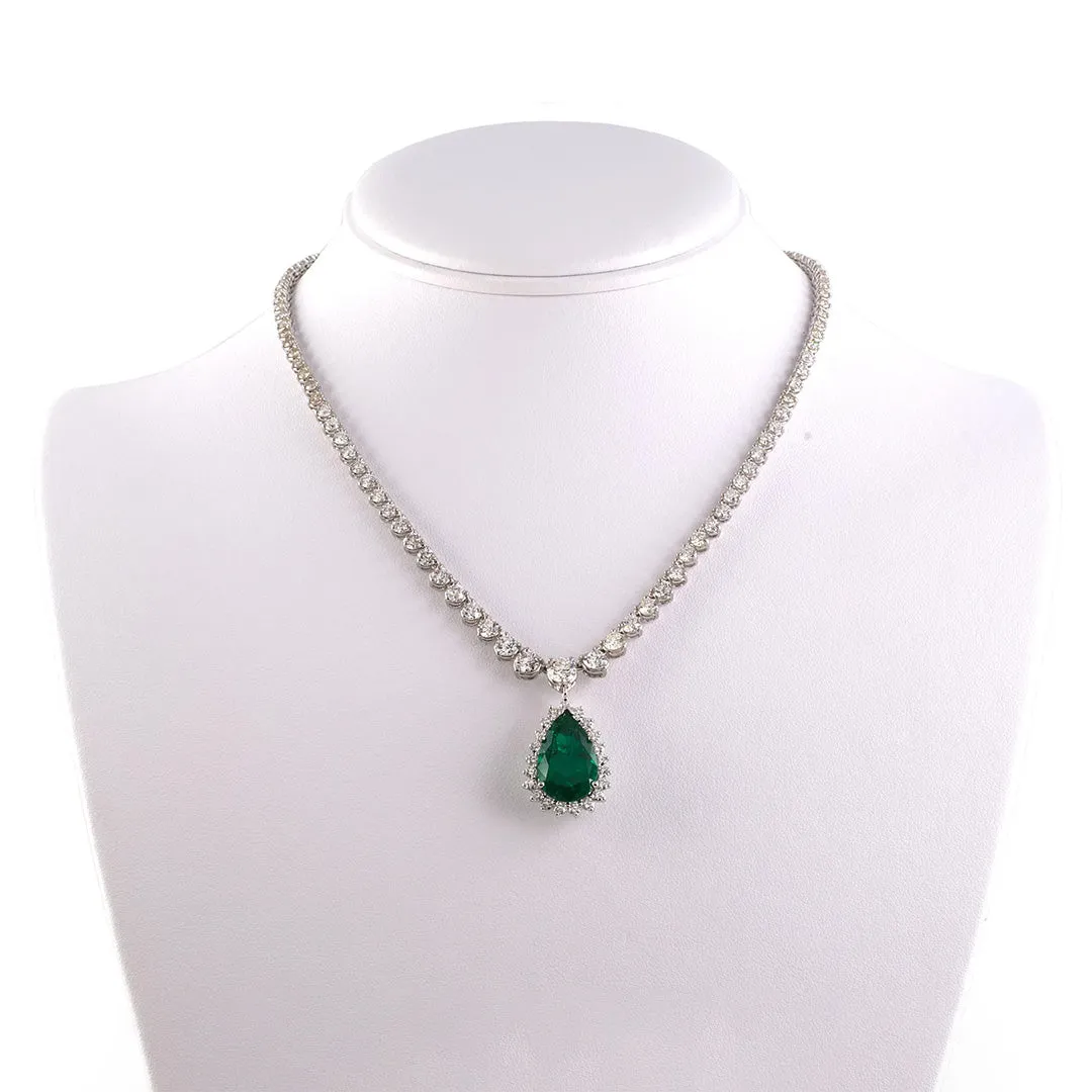 Diamond Rivi??re Necklace with Detachable Colombian Emerald Pendant