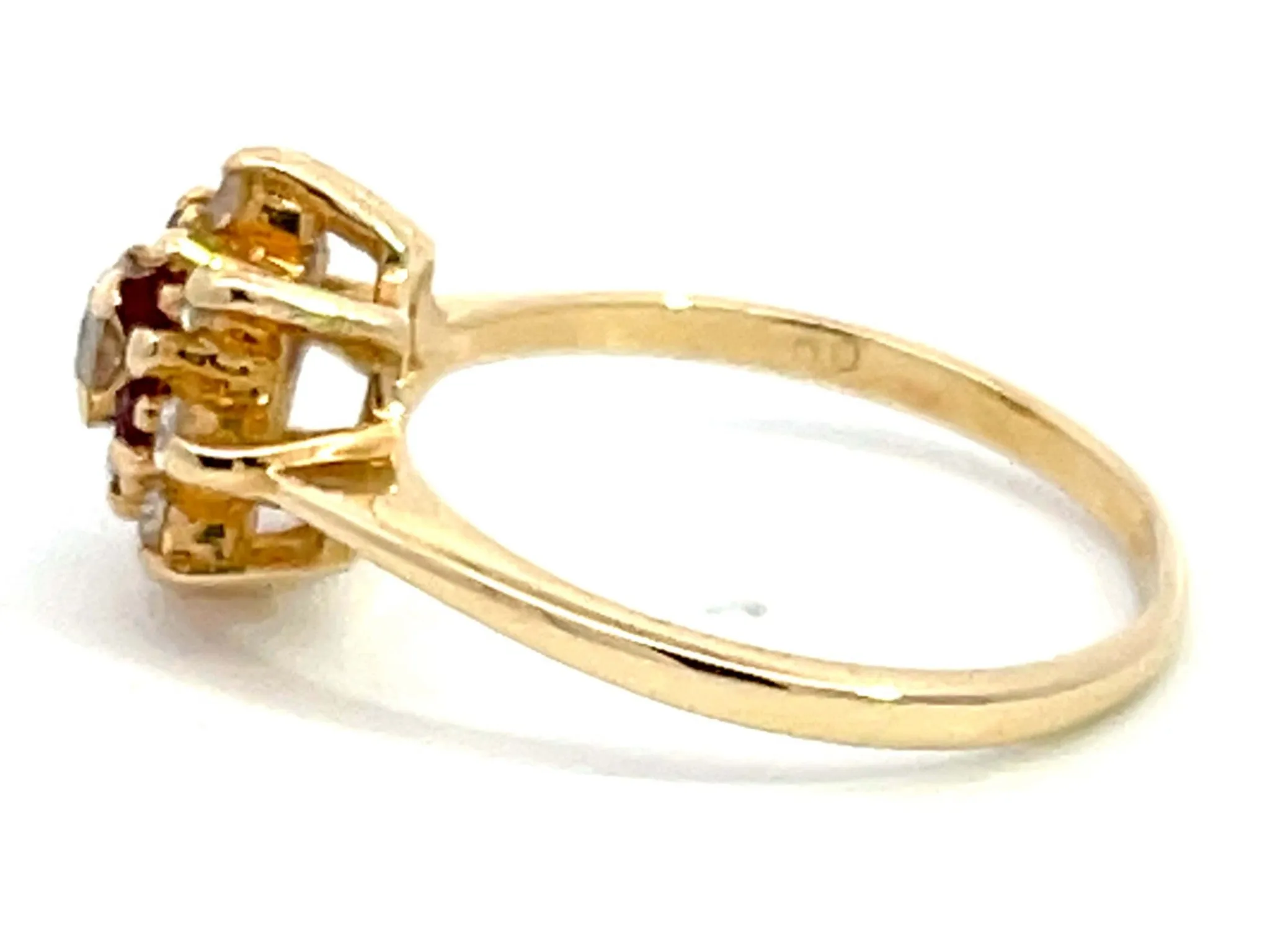 Diamond Ruby Halo Flower Ring in 14k Yellow Gold