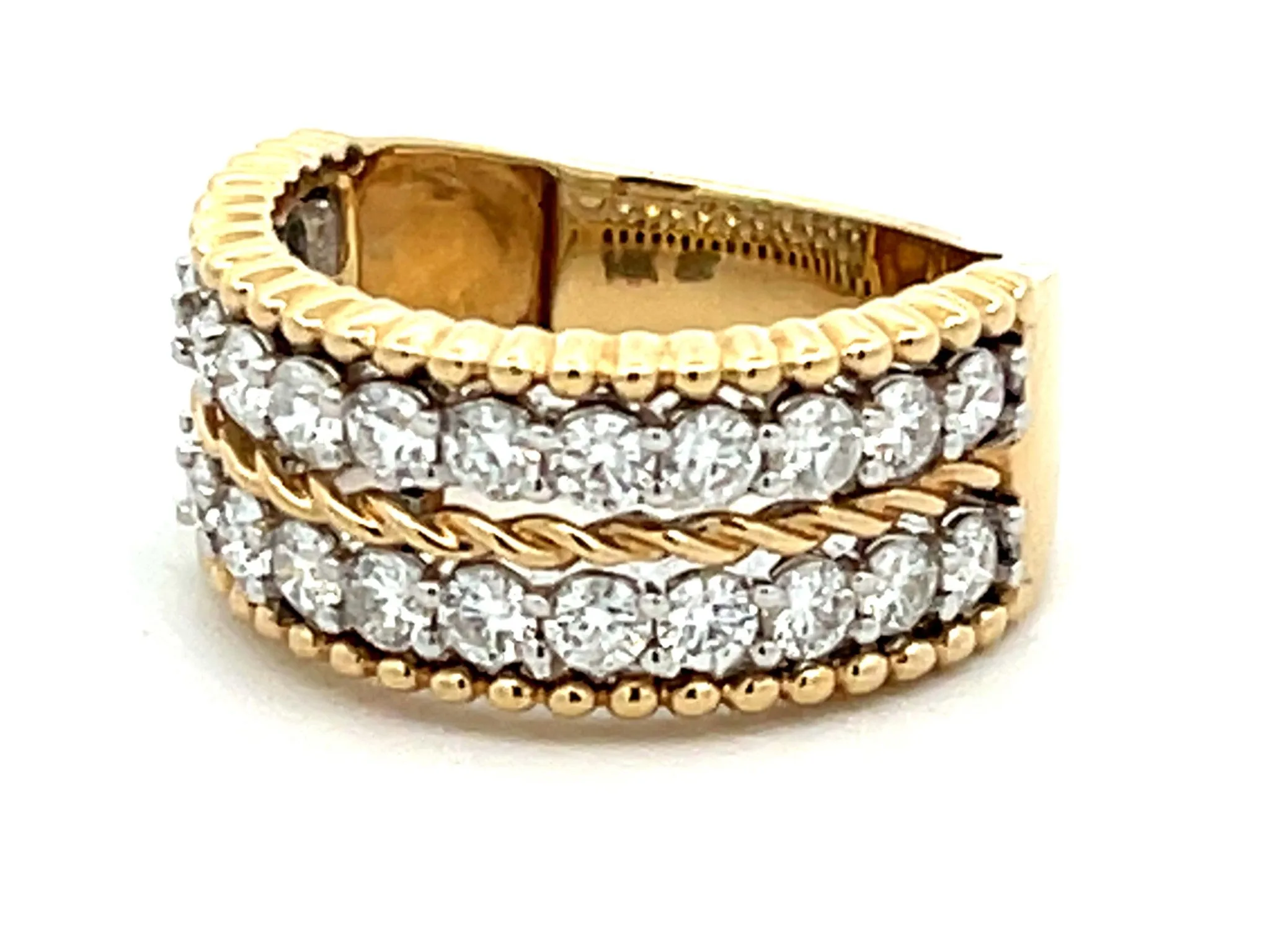 Double Diamond Row Band Ring in 14k Yellow Gold