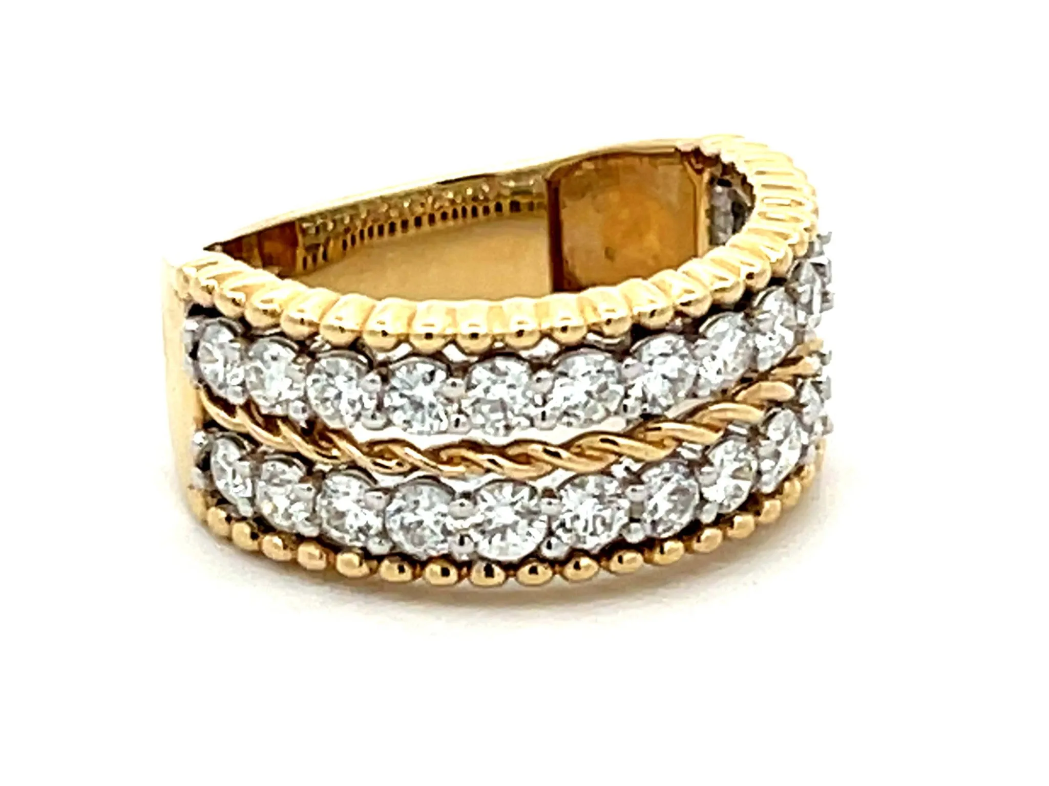 Double Diamond Row Band Ring in 14k Yellow Gold