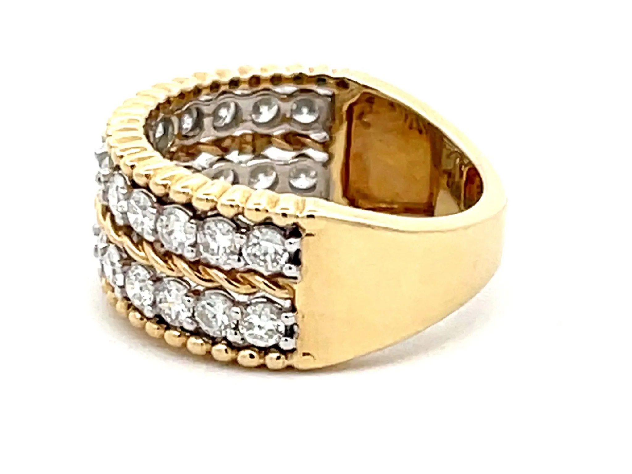 Double Diamond Row Band Ring in 14k Yellow Gold