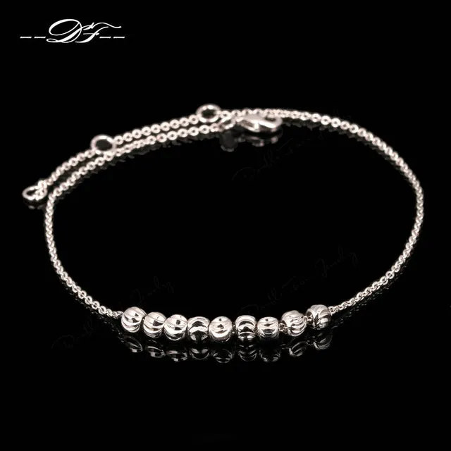 Double Fair Metal Beads Anklets Chain Rose Gold Color/Silver Tone Simple Style Foot Fashion Jewellery/Jewelry For Women DFA020