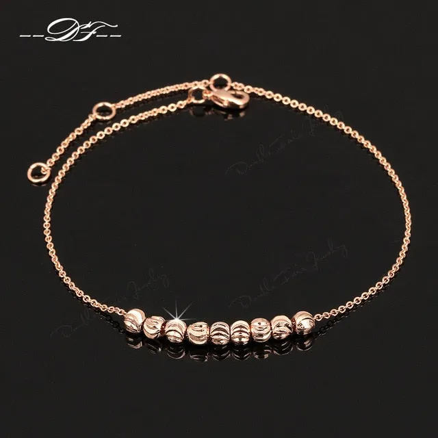 Double Fair Metal Beads Anklets Chain Rose Gold Color/Silver Tone Simple Style Foot Fashion Jewellery/Jewelry For Women DFA020