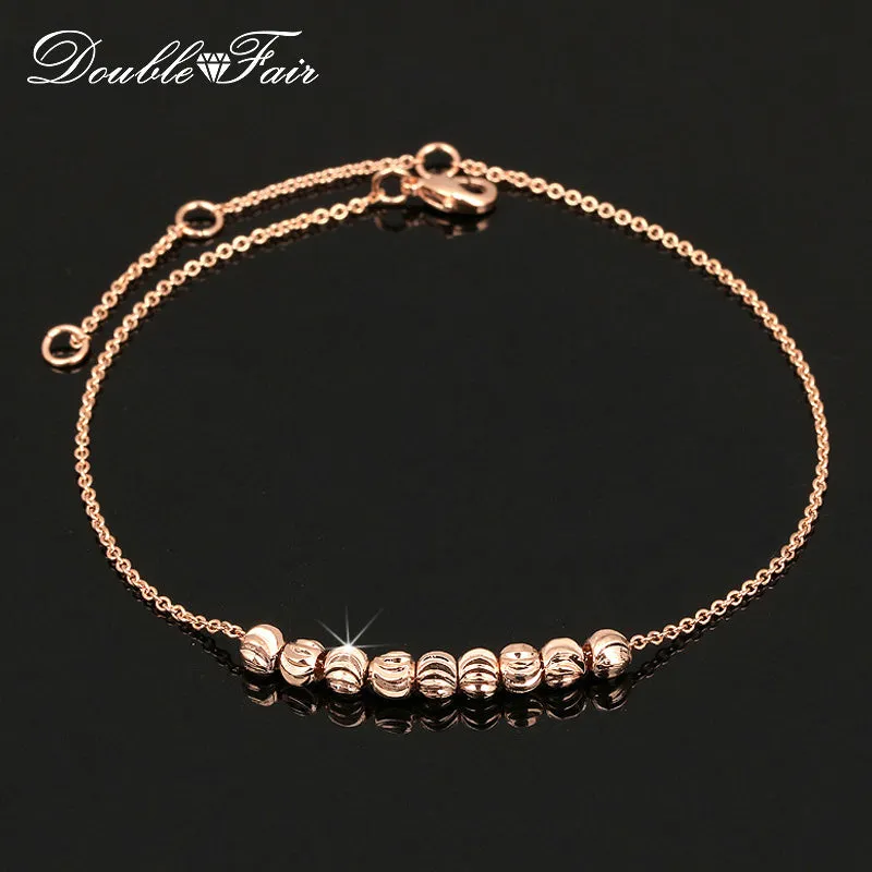 Double Fair Metal Beads Anklets Chain Rose Gold Color/Silver Tone Simple Style Foot Fashion Jewellery/Jewelry For Women DFA020