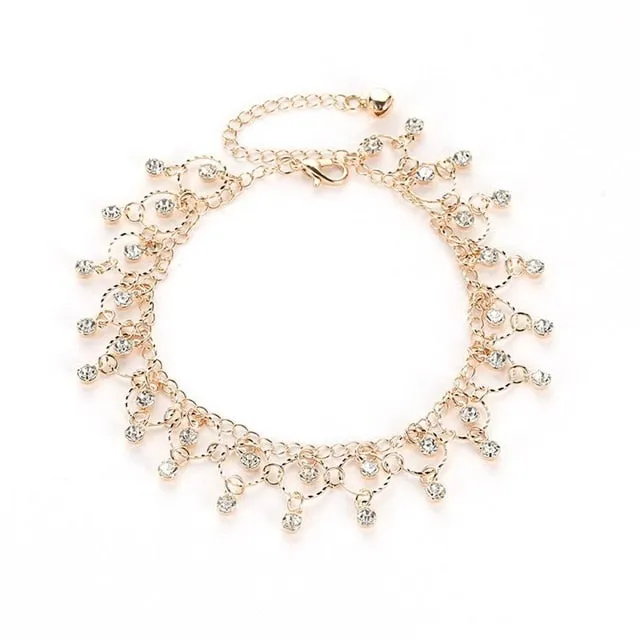 DreamBell Women Silver Golden Color Anklet Crystal Tassel Pendant Anklet Beach Foot Jewelry