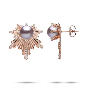 E Ho???la Lavender Freshwater Pearl Earrings in Rose Gold with Diamonds - 23mm
