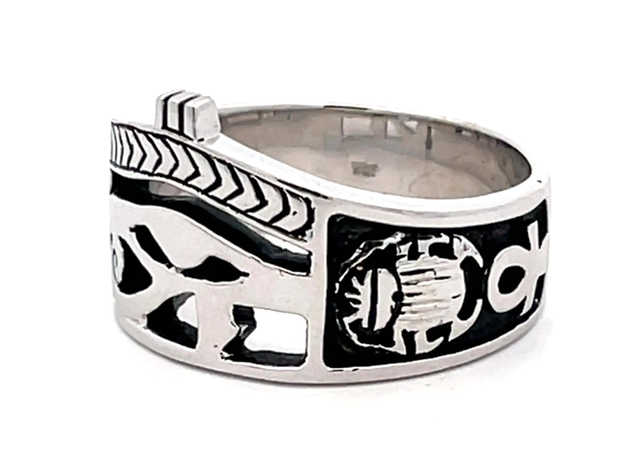 Egyptian Eye of Horus Ankh Cross Ring in 18k White Gold
