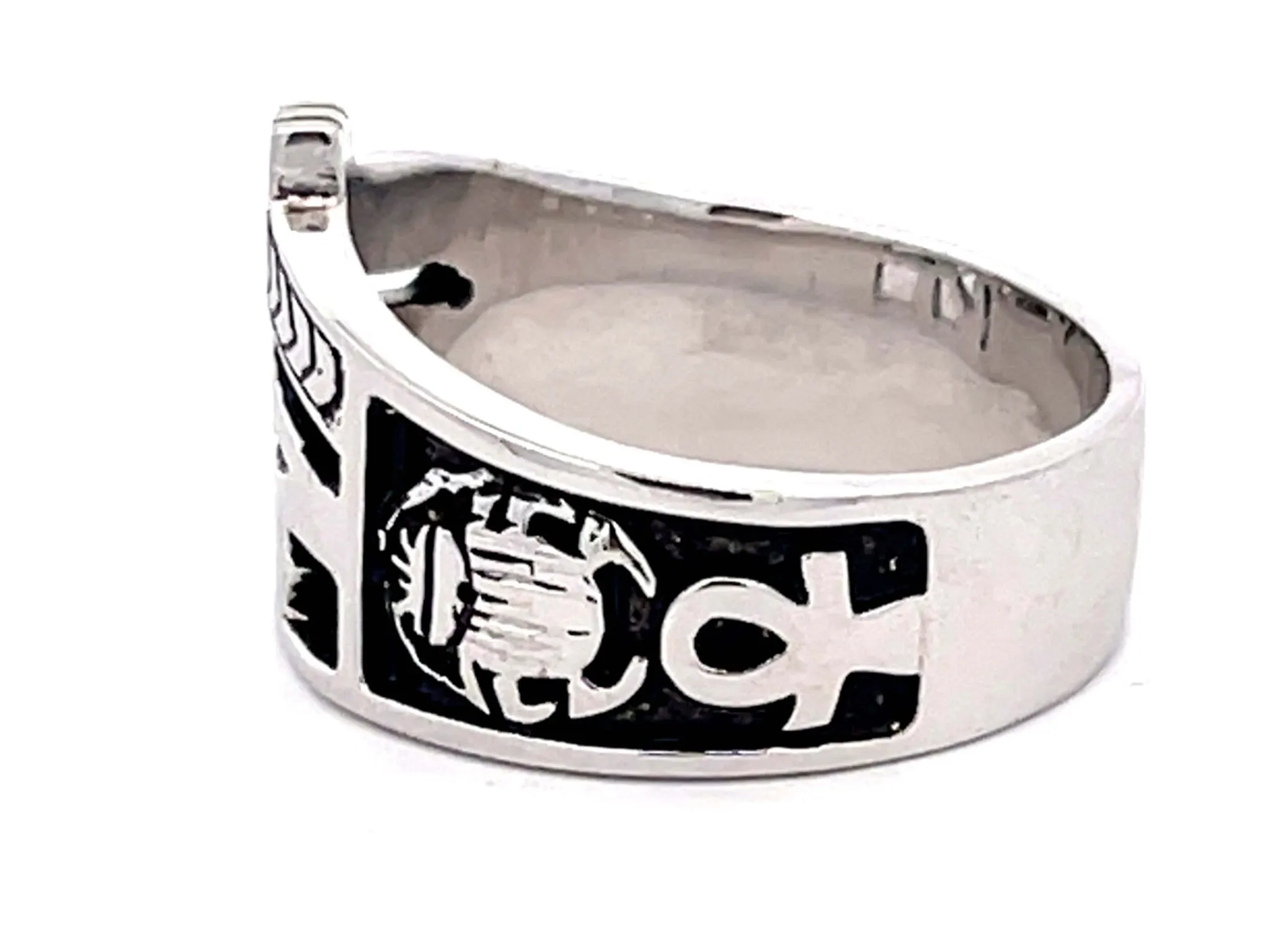 Egyptian Eye of Horus Ankh Cross Ring in 18k White Gold