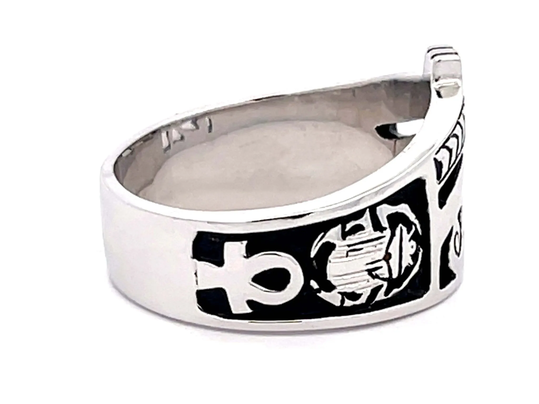 Egyptian Eye of Horus Ankh Cross Ring in 18k White Gold