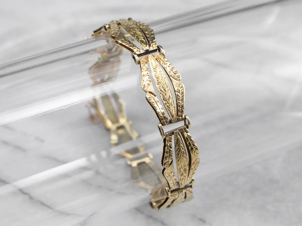 Engraved Antique Gold Panel Link Bracelet
