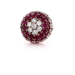 Estate 14 Karat Yellow Gold Ruby and Diamond Domed Ring