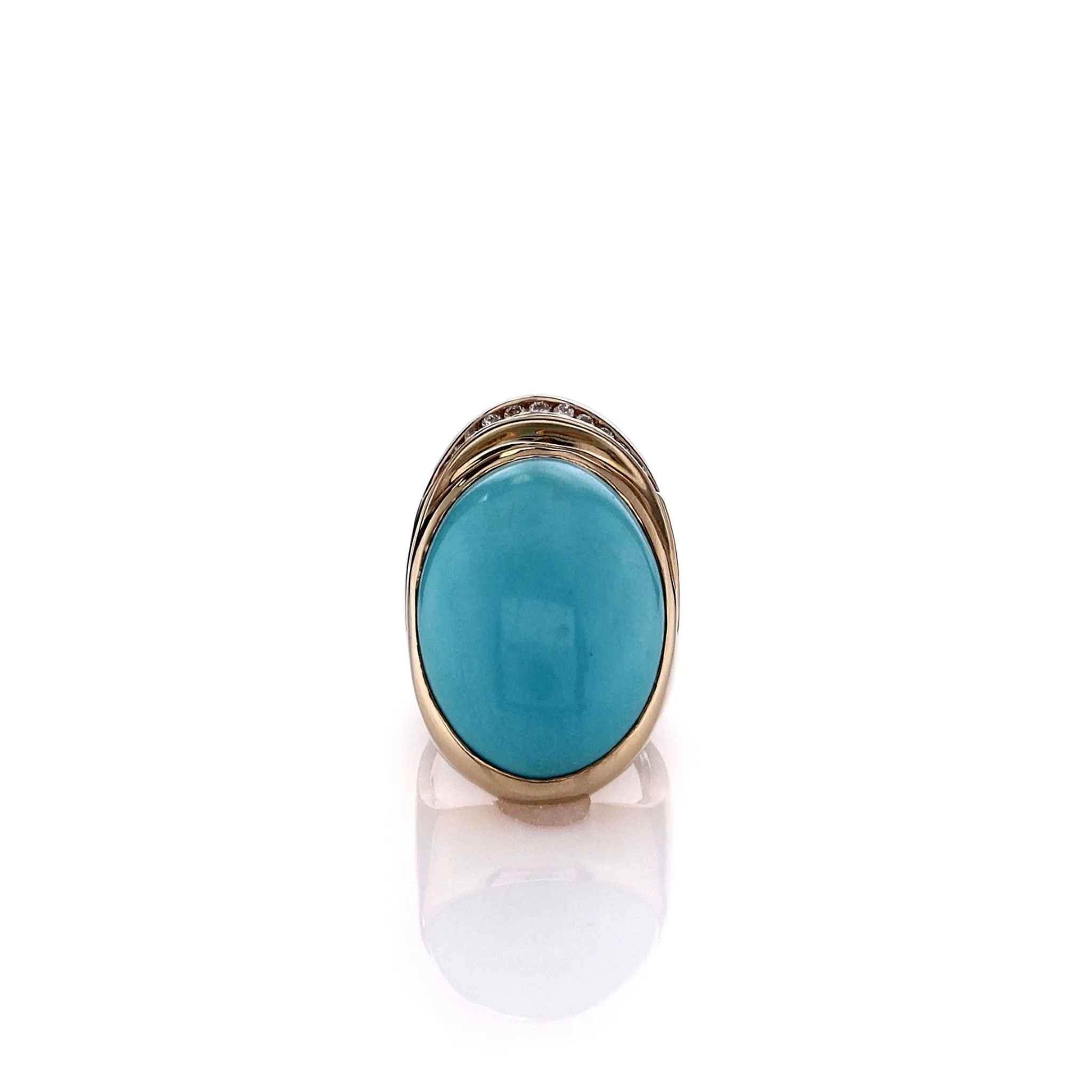 Estate 14k Yellow Gold 26x18mm Cabochon Turquoise and Diamond Ring