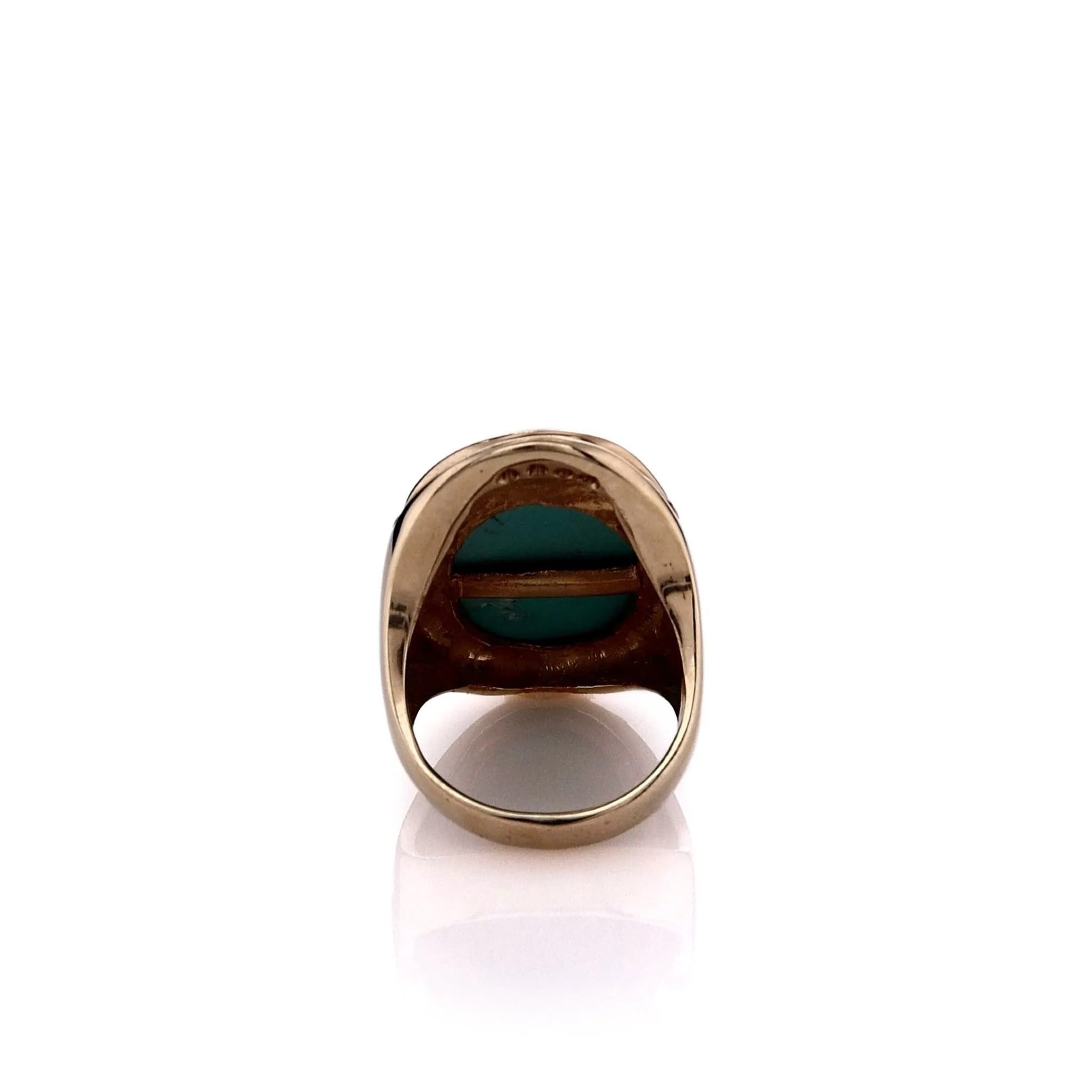 Estate 14k Yellow Gold 26x18mm Cabochon Turquoise and Diamond Ring