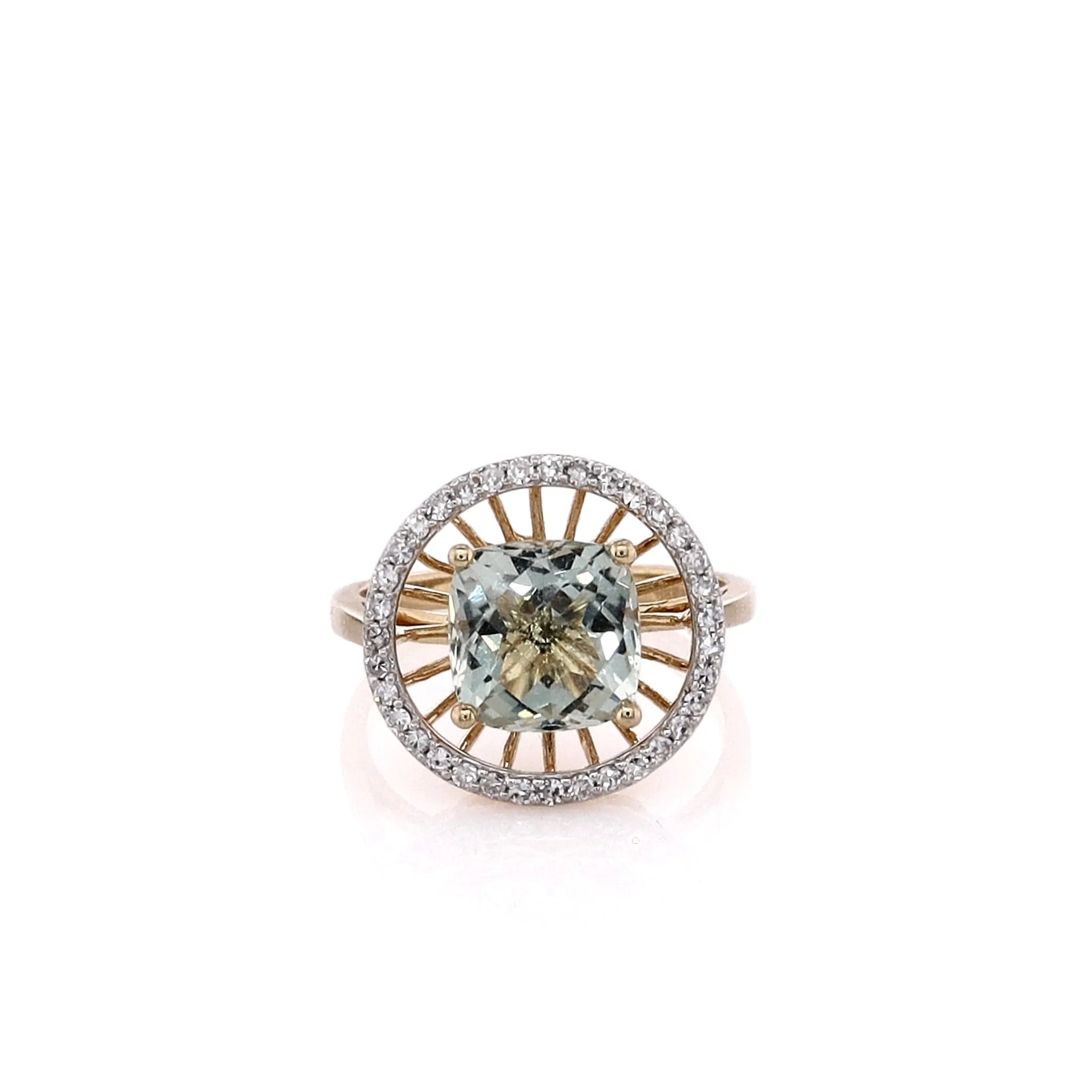 Estate 14k Yellow Gold Diamond and Prasiolite Ring